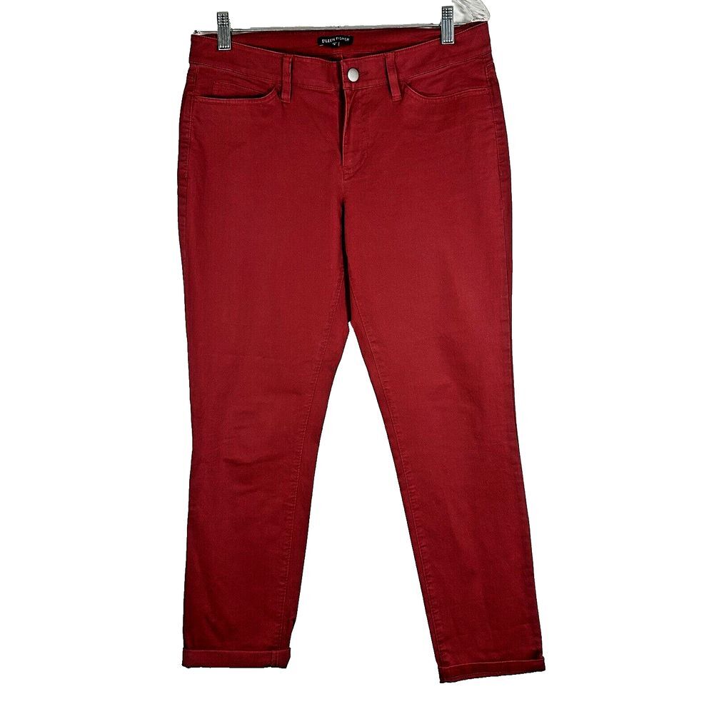 Eileen Fisher Size 8 Red Organic Cotton Cropped Ankle Pants